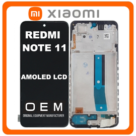 HQ OEM Συμβατό Με Xiaomi Redmi Note 11 (2201117TG, 2201117TI), AMOLED LCD Display Screen Assembly Οθόνη + Touch Screen Digitizer Μηχανισμός Αφής + Frame Bezel Πλαίσιο Σασί Black Μαύρο (Premium A+)