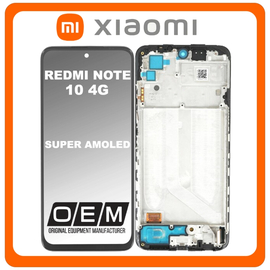 HQ OEM Συμβατό Με Xiaomi Redmi Note 10 4G (M2101K7AI, M2101K7AG) / Redmi Note 10s (M2101K7BG, M2101K7BI) Super AMOLED LCD Display Screen Assembly Οθόνη + Touch Screen Digitizer Μηχανισμός Αφής + Frame Bezel Πλαίσιο Σασί Black Μαύρο (Premium A+)