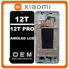 HQ OEM Συμβατό Με Xiaomi 12T 5G (22071212AG), 12T Pro 5G (22081212UG, 22081212G) AMOLED LCD Display Screen Assembly Οθόνη + Touch Screen Digitizer Μηχανισμός Αφής + Frame Bezel Πλαίσιο Σασί Blue Μπλε (Premium A+)
