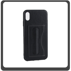 Θήκη Πλάτης - Back Cover, Silicone Σιλικόνη Δερματίνη Leather Minimalist Support Case Black Μαύρο For iPhone XS Max