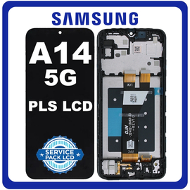 Γνήσια Original Samsung Galaxy A14 5G, Galaxy A 14 5G (SM-A146B, SM-A146B/DS) EU Version PLS LCD Display Screen Assembly Οθόνη + Touch Screen Digitizer Μηχανισμός Αφής + Frame Bezel Πλαίσιο Σασί Black Μαύρο GH81-23640A GH81-23315A (Service Pack By Samsung)