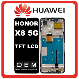 HQ OEM Συμβατό Με Honor X8 5G (VNE-N41) TFT LCD Display Screen Assembly Οθόνη + Touch Screen Digitizer Μηχανισμός Αφής + Frame Bezel Πλαίσιο Σασί Midnight Black Μαύρο (Premium A+)