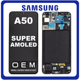 HQ OEM Συμβατό Με Samsung Galaxy A50 (SM-A505F) Super AMOLED LCD Display Screen Assembly Οθόνη + Touch Screen Digitizer Μηχανισμός Αφής + Frame Bezel Πλαίσιο Σασί Black Μαύρο (Premium A+)
