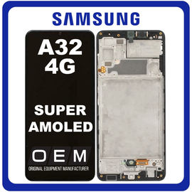 HQ OEM Συμβατό Με Samsung Galaxy A32 4G (SM-A325F, SM-A325F/DS) Super AMOLED LCD Display Screen Assembly Οθόνη + Touch Screen Digitizer Μηχανισμός Αφής + Frame Bezel Πλαίσιο Σασί Awesome Black Μαύρο (Premium A+)