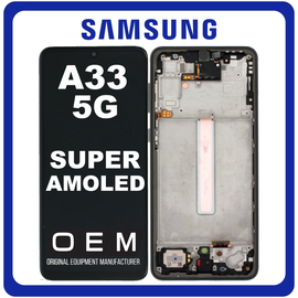 HQ OEM Συμβατό Με Samsung Galaxy A33 5G (SM-A336E, SM-A336B) Super AMOLED LCD Display Screen Assembly Οθόνη + Touch Screen Digitizer Μηχανισμός Αφής + Frame Bezel Πλαίσιο Σασί Black Μαύρο (Grade AAA)