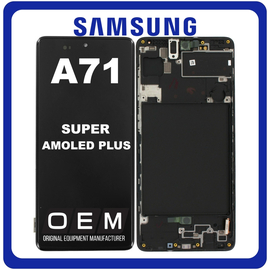 HQ OEM Συμβατό Με Samsung Galaxy A71 (SM-A715F, SM-A715F/DS) Super AMOLED Plus LCD Display Screen Assembly Οθόνη + Touch Screen Digitizer Μηχανισμός Αφής + Frame Bezel Πλαίσιο Σασί Prism Crush Black Μαύρο (Grade AAA+++)