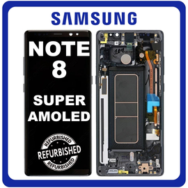 New Refurbished Samsung Galaxy Note 8 (SM-N950F, SM-N950U) Super AMOLED LCD Display Assembly Screen Οθόνη + Touch Screen Digitizer Μηχανισμός Αφής + Frame Bezel Πλαίσιο Midnight Black Μαύρο