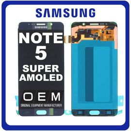 HQ OEM Συμβατό Με Samsung Galaxy Note 5 (SM-N920, SM-N920T) Super AMOLED LCD Display Screen Assembly Οθόνη + Touch Screen Digitizer Μηχανισμός Αφής Black Sapphire Μαύρο (Grade AAA)