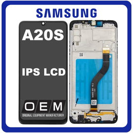 HQ OEM Συμβατό Με Samsung Galaxy A20s (SM-A207F, SM-A207M) IPS LCD Display Screen Assembly Οθόνη + Touch Screen Digitizer Μηχανισμός Αφής + Frame Bezel Πλαίσιο Σασί Black Μαύρο (Grade AAA)