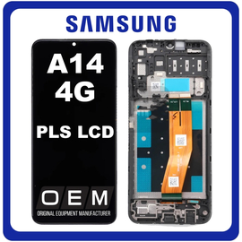 HQ OEM Συμβατό Με Samsung Galaxy A14 4G (SM-A145F, SM-A145F/DSN) PLS LCD Display Screen Assembly Οθόνη + Touch Screen Digitizer Μηχανισμός Αφής + Frame Bezel Πλαίσιο Σασί Black Μαύρο (Premium A+)