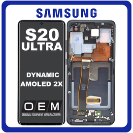 HQ OEM Συμβατό Με Samsung Galaxy S20 Ultra 4G (SM-G988B/DS) Dynamic AMOLED 2X LCD Display Screen Assembly Οθόνη + Touch Screen Digitizer Μηχανισμός Αφής + Frame Bezel Πλαίσιο Σασί  Cosmic Black Μαύρο (Premium A+)