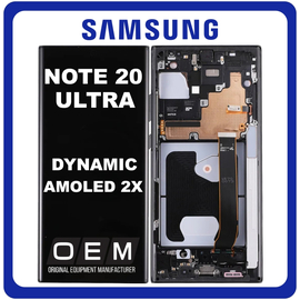HQ OEM Συμβατό Με Samsung Galaxy Note 20 Ultra 4G (SM-N985F, SM-N985F/DS), Dynamic AMOLED 2X LCD Οθόνη + Touch Screen Digitizer Μηχανισμός Αφής + Frame Bezel Πλαίσιο Σασί Mystic Black Μαύρο (Premium A+)