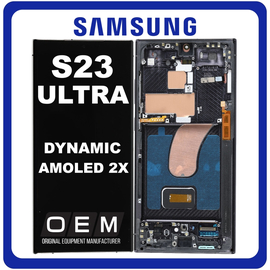 HQ OEM Συμβατό Με Samsung Galaxy S23 Ultra 5G (SM-S918B, SM-S918B/DS) Dynamic AMOLED 2X LCD Display Screen Assembly Οθόνη + Touch Screen Digitizer Μηχανισμός Αφής + Frame Bezel Πλαίσιο Σασί Phantom Black Μαύρο (Premium A+)