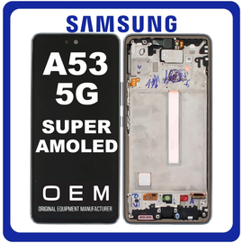 HQ OEM Συμβατό Με Samsung Galaxy A53 5G (SM-A536B, SM-A536B/DS) Super AMOLED LCD Display Screen Assembly Οθόνη + Touch Screen Digitizer Μηχανισμός Αφής + Frame Bezel Πλαίσιο Σασί Black Μαύρο (Premium A+)
