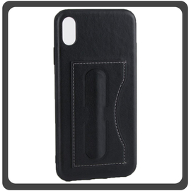 Θήκη Πλάτης - Back Cover, Silicone Σιλικόνη Δερματίνη Leather Minimalist Support Case Black Μαύρο For iPhone XR