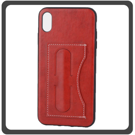 Θήκη Πλάτης - Back Cover, Silicone Σιλικόνη Δερματίνη Leather Minimalist Support Case Red Κόκκινο For iPhone XR