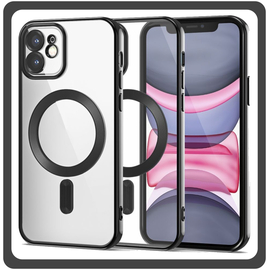 Θήκη Πλάτης - Back Cover, Silicone Σιλικόνη Pattern Plated Magnetic Case Black Μαύρο For iPhone 11