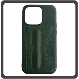 Θήκη Πλάτης - Back Cover, Silicone Σιλικόνη Δερματίνη Leather Minimalist Plug-in Support Case Green Πράσινο For iPhone 14 Pro