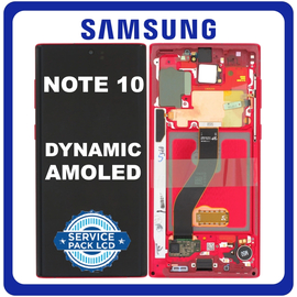 Γνήσια Original Samsung Galaxy Note 10 (SM-N970F N970) Dynamic AMOLED LCD Display Screen Οθόνη + Touch Screen DIgitizer Μηχανισμός Αφής + Frame Bezel Πλαίσιο Aura Red Κόκκινο GH82-20818E GH82-20817E (Service Pack By Samsung)