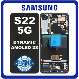 Γνήσια Original Samsung Galaxy S22 5G (SM-S901B, SM-S901B/DS) Dynamic AMOLED 2X LCD Display Screen Assembly Οθόνη + Touch Screen Digitizer Μηχανισμός Αφής + Frame Bezel Πλαίσιο Σασί Graphite Μαύρο GH82-27521E GH82-27520E (Service Pack By Samsung)