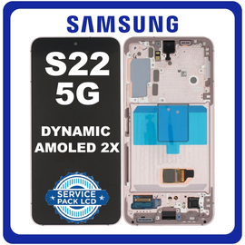 Γνήσια Original Samsung Galaxy S22 5G (SM-S901B, SM-S901B/DS) Dynamic AMOLED 2X LCD Display Screen Assembly Οθόνη + Touch Screen Digitizer Μηχανισμός Αφής + Frame Bezel Πλαίσιο Σασί Pink Gold GH82-27521D GH82-27520D (Service Pack By Samsung)