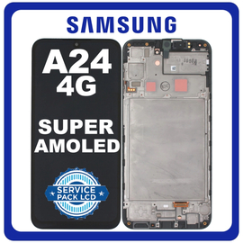 Γνήσια Original Samsung Galaxy A24 4G (SM-A245F, SM-A245F/DS) Super AMOLED LCD Οθόνη + Touch Screen Digitizer Μηχανισμός Αφής + Frame Bezel Πλαίσιο Σασί Black Μαύρο GH82-31240A / GH82-31241A (Service Pack By Samsung)