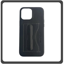 Θήκη Πλάτης - Back Cover, Silicone Σιλικόνη Leather Δερματίνη Minimalist Plug-in Support Case Black Μαύρο For iPhone 12 / 12 Pro