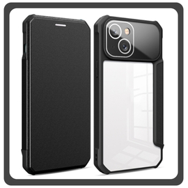 Θήκη Πλάτης - Back Cover, Silicone Σιλικόνη Leather Δερματίνη Colorful Magnetic Leather Case Black Μαύρο For iPhone 14