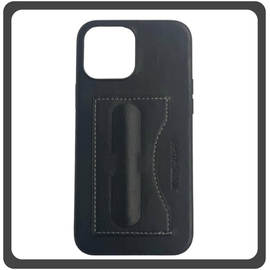 Θήκη Πλάτης - Back Cover, Silicone Σιλικόνη Leather Δερματίνη Minimalist Plug-in Support Case Black Μαύρο For iPhone 13 Pro Max