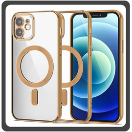 Θήκη Πλάτης - Back Cover, Silicone Σιλικόνη Pattern Plated Magnetic Case Gold Χρυσό For iPhone 12