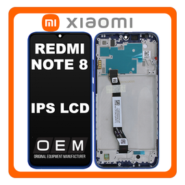 HQ OEM Συμβατό Με Xiaomi Redmi Note 8, (M1908C3JH, M1908C3JG) IPS LCD Display Assembly Screen Οθόνη + Touch Screen Digitizer Μηχανισμός Αφής + Frame Bezel Πλαίσιο Σασί Neptune Blue Μπλε (Premium A+)