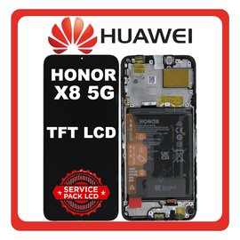 Γνήσια Original Honor X8 5G (VNE-N41) TFT LCD Display Screen Assembly Οθόνη + Touch Screen Digitizer Μηχανισμός Αφής + Frame Bezel Πλαίσιο Σασί + Battery Μπαταριά Midnight Black Μαύρο 0235ADAK (Service Pack By Huawei)