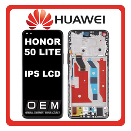 HQ OEM Συμβατό Με Huawei Honor 50 Lite (NTN-L22), IPS LCD Display Screen Assembly Οθόνη + Touch Screen Digitizer Μηχανισμός Αφής + Frame Bezel Πλαίσιο Σασί Midnight Black ​Μαύρο (Premium A+)