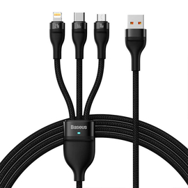 Charging Cable Baseus Flash, 3in1, Micro Usb, Lightning, Type-c, 66w, 1.2m, Black - 40492