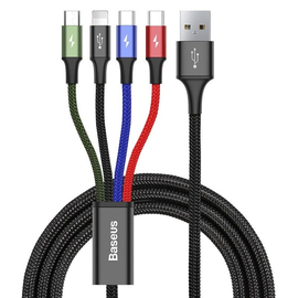 Charging Cable Baseus Fast, 4in1, Micro Usb, Lightning, 2xtype-c, 1.2m, Black - 40494