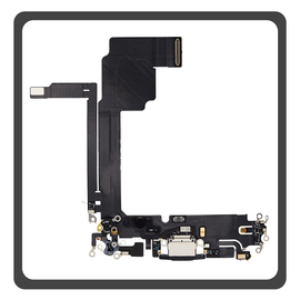 Γνήσια Original For Apple iPhone 15 Pro Max (A2849, A3105) Charging Dock Connector Lightning Flex Καλωδιοταινία Κονέκτορας Φόρτισης + Microphone Μικρόφωνο Black Μαύρο Pulled