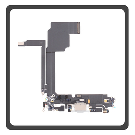 Γνήσια Original For Apple iPhone 15 Pro Max (A2849, A3105) Charging Dock Connector Lightning Flex Καλωδιοταινία Κονέκτορας Φόρτισης + Microphone Μικρόφωνο White Άσπρο Pulled