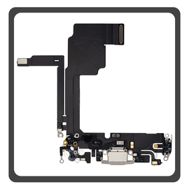 Γνήσια Original Apple iPhone 15 Pro, iPhone 15Pro (A2848, A3101) Charging Dock Connector Lightning Flex Καλωδιοταινία Κονέκτορας Φόρτισης + Microphone Μικρόφωνο Silver Ασημί Pulled