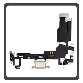 Γνήσια Original For Apple iPhone 15, iPhone15 (A3090, A2846) Charging Dock Connector Lightning Flex Καλωδιοταινία Κονέκτορας Φόρτισης + Microphone Μικρόφωνο Pink Ροζ Pulled