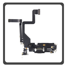 HQ OEM Συμβατό Με Apple iPhone 14 Pro (A2890, A2650) Charging Dock Connector Lightning Flex Καλωδιοταινία Κονέκτορας Φόρτισης + Microphone Μικρόφωνο Black Μαύρο (Premium A+)