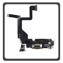 HQ OEM Συμβατό Με Apple iPhone 14 Pro (A2890, A2650) Charging Dock Connector Lightning Flex Καλωδιοταινία Κονέκτορας Φόρτισης + Microphone Μικρόφωνο Gold Χρυσό (Premium A+)