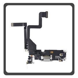 HQ OEM Συμβατό Με Apple iPhone 14 Pro (A2890, A2650) Charging Dock Connector Lightning Flex Καλωδιοταινία Κονέκτορας Φόρτισης + Microphone Μικρόφωνο White Άσπρο (Premium A+)