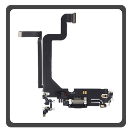 HQ OEM Συμβατό Με Apple iPhone 14 Pro Max (A2894, A2651) Charging Dock Connector Lightning Flex Καλωδιοταινία Κονέκτορας Φόρτισης + Microphone Μικρόφωνο Black Μαύρο (Premium A+)