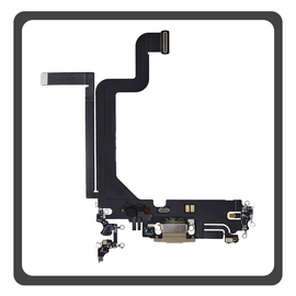 HQ OEM Συμβατό Με Apple iPhone 14 Pro Max (A2894, A2651) Charging Dock Connector Lightning Flex Καλωδιοταινία Κονέκτορας Φόρτισης + Microphone Μικρόφωνο Gold Χρυσό (Premium A+)