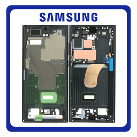 Γνήσια Original Samsung Galaxy S23 Ultra 5G (SM-S918B, SM-S918B/DS) LCD Front Housing LCD Middle Frame Bezel Plate Μεσαίο Πλαίσιο Phantom Black Μαύρο GH96-15833A (Service Pack By Samsung)