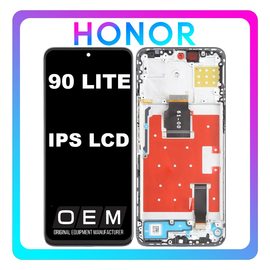 HQ OEM Συμβατό Με Honor 90 Lite (CRT-NX1), IPS LCD Display Screen Assembly Οθόνη + Touch Screen Digitizer Μηχανισμός Αφής + Frame Bezel Πλαίσιο Σασί Silver Ασημί (Premium A+)