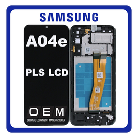 HQ OEM Συμβατό Με Samsung Galaxy A04e (SM-A042F, SM-A042F/DS) PLS LCD Display Screen Assembly Οθόνη + Touch Screen Digitizer Μηχανισμός Αφής + Frame Bezel Πλαίσιο Σασί Black Μαύρο (Premium A+)