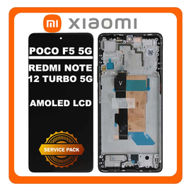 Γνήσια Original Xiaomi Poco F5 5G (23049PCD8G, 23049PCD8I) / Redmi Note 12 Turbo 5G (23049RAD8C) AMOLED LCD Display Screen Assembly Οθόνη + Touch Screen Digitizer Μηχανισμός Αφής + Frame Bezel Πλαίσιο Σασί Black Μαύρο 560001M16T00 (Service Pack By Xiaomi)
