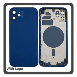 iPhone 12, iPhone12 (A2403, A2172) Rear Back Battery Cover Middle Frame- Housing Πίσω Κάλυμμα Καπάκι Πλάτη Μπαταρίας - Σασί + Camera Lens Τζαμάκι Κάμερας + Side Keys Πλαϊνά πλήκτρα  + Sim Tray Θήκη Κάρτας Blue Μπλε (Ref By Apple)