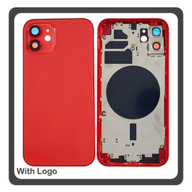 iPhone 12, iPhone12 (A2403, A2172) Rear Back Battery Cover Middle Frame- Housing Πίσω Κάλυμμα Καπάκι Πλάτη Μπαταρίας - Σασί + Camera Lens Τζαμάκι Κάμερας + Side Keys Πλαϊνά πλήκτρα  + Sim Tray Θήκη Κάρτας Red Κόκκινο (Ref By Apple)